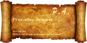 Preradov Armand névjegykártya